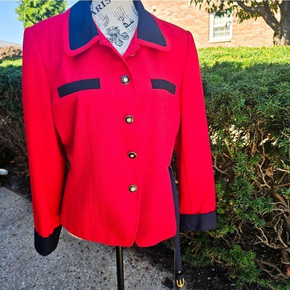 VTG Kasper A.S.L Petite Red & Navy Blue Chic Blazer. - Picture 13 of 15